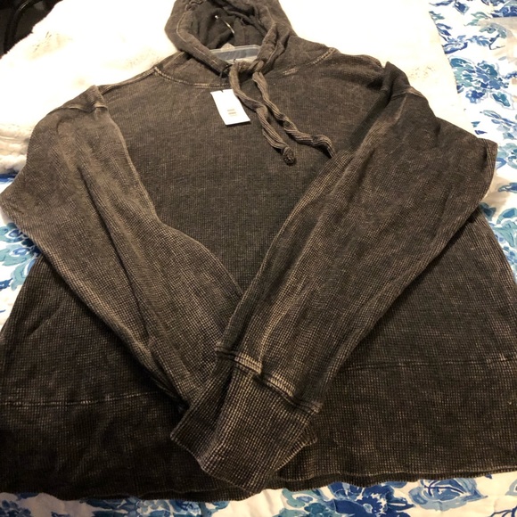 NWT Michael Stars Black Kylo Side Slit Hoodie w/Tie Strings - Picture 5 of 9